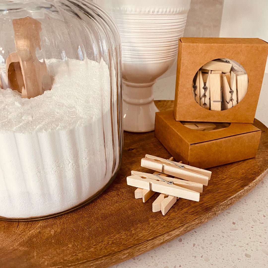 Eco Fox bamboo clothes pegs with recycled cardboard packaging