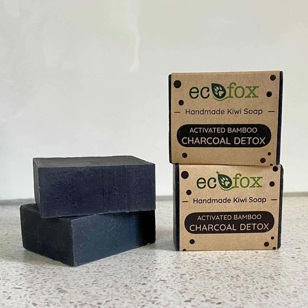 The Eco Fox Charcoal Detox bar is a natural handmade facial soap bar with activated bamboo