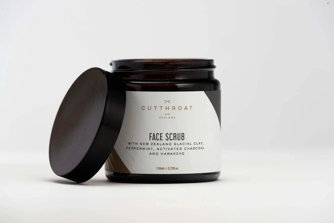 Refreshing Peppermint & Activated Charcoal Face Scrub from Cutthroat New Zealand, made with natural ingredients for deep cleansing and smooth skin.