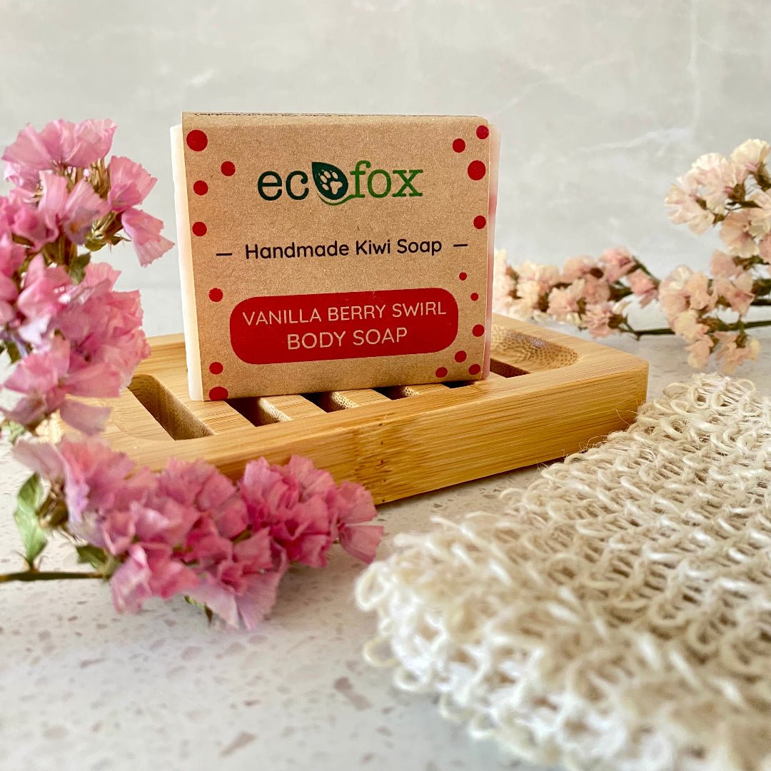 Sweet vanilla and berry-infused handmade soap.