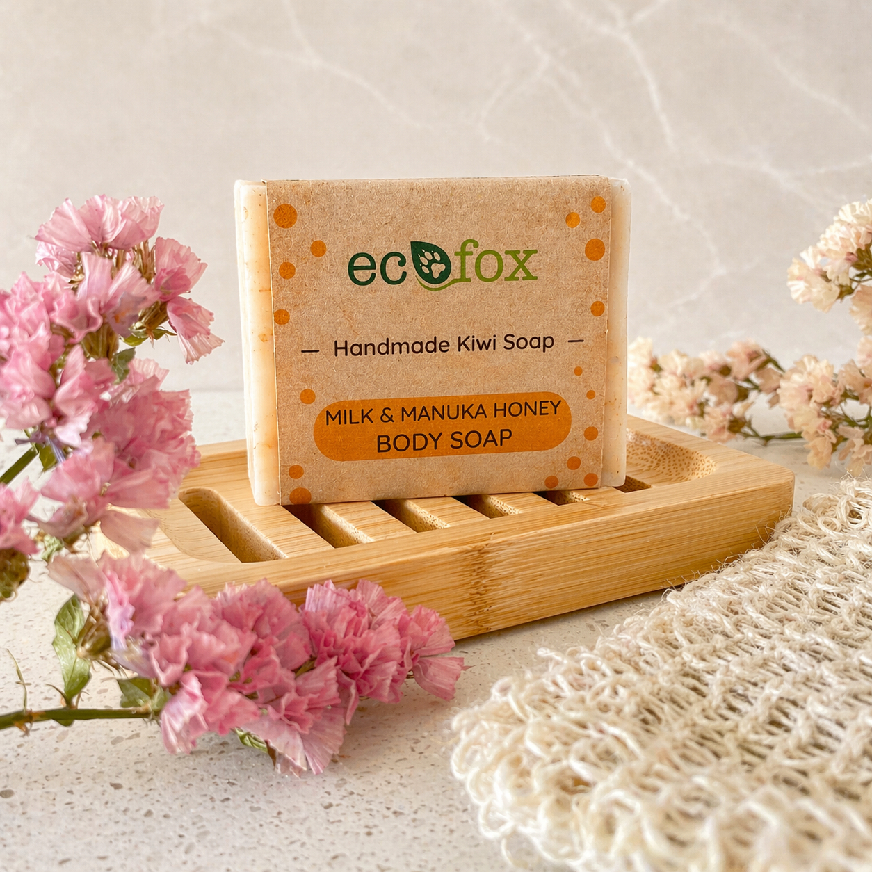 Milk and manuka honey handmade soap bar with antibacterial properties, creamy lather and nourishing natural ingredients