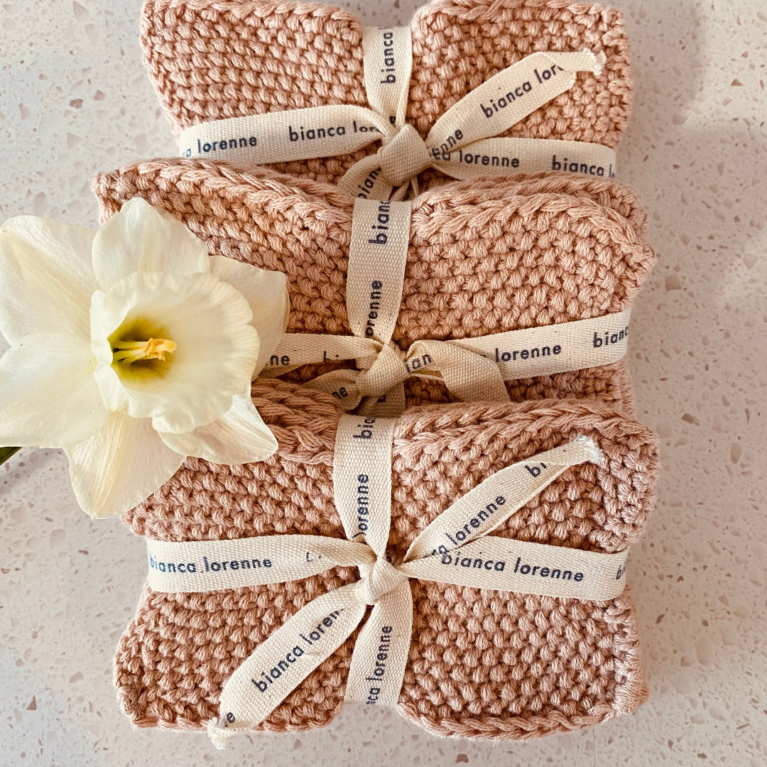 Eco Fox reusable cotton makeup remover pads in a bathroom setting.