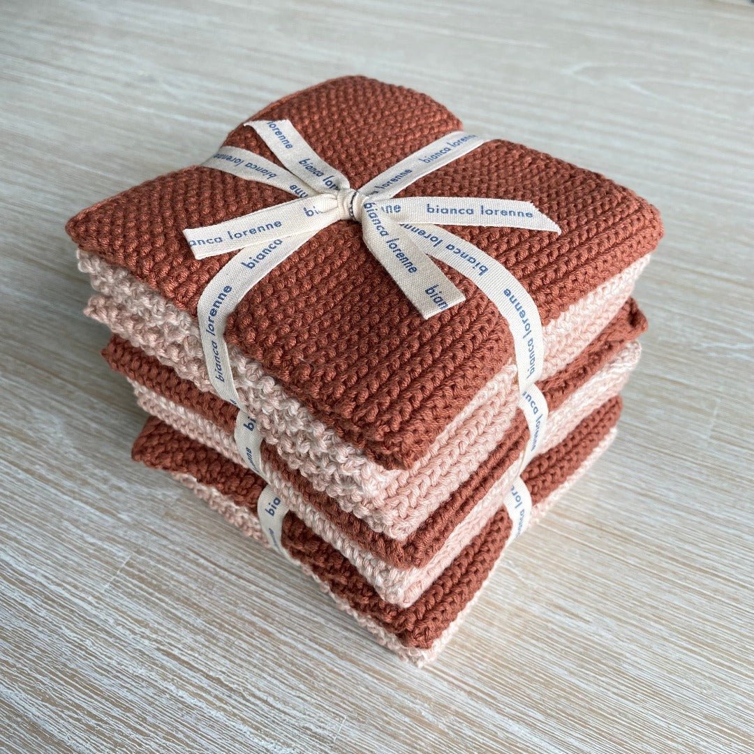Knitted washcloths made from 100% cotton