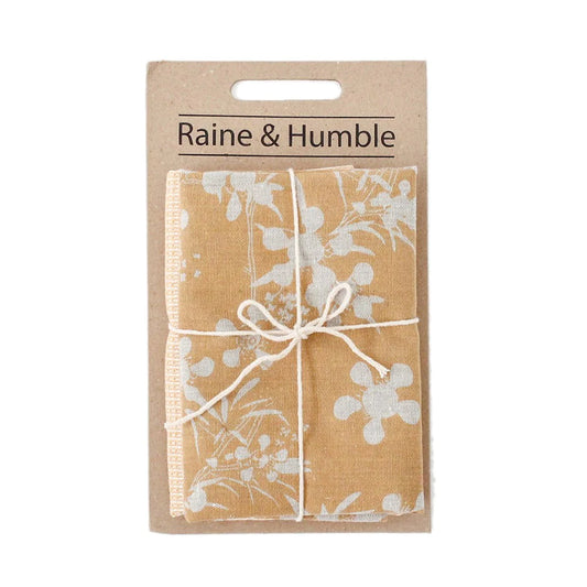 A set of 2 beautiful tea towels, each screen printed with a hand drawn myrtle design.