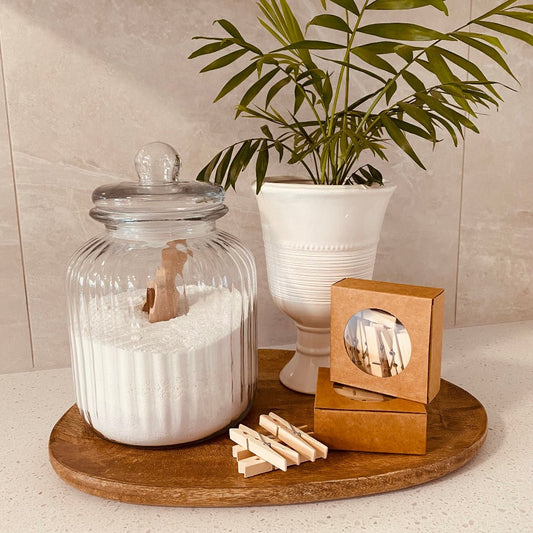 Pack of 20 Eco Fox bamboo clothes pegs made from sustainable bamboo and stainless steel spring