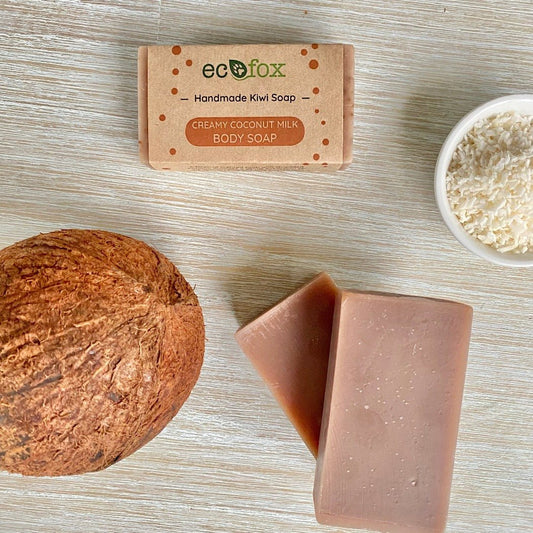 Handmade natural body soap bar with creamy coconut milk from Eco Fox.