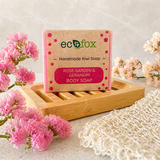 Rose and geranium handmade soap bar with floral fragrance, hydrating oils and skin-softening natural ingredients