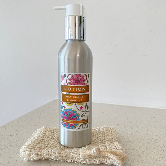 Moisturising body lotion for sensitive skin infused with May Chang, Bergamot and Lime essential oils