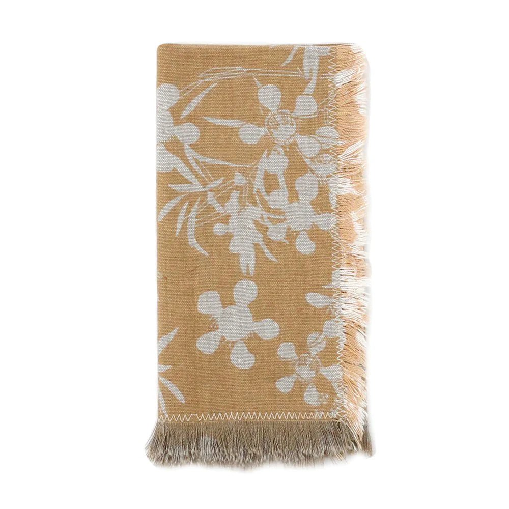 A set of 4 beautiful napkins, each screen printed with a hand drawn myrtle flower design.