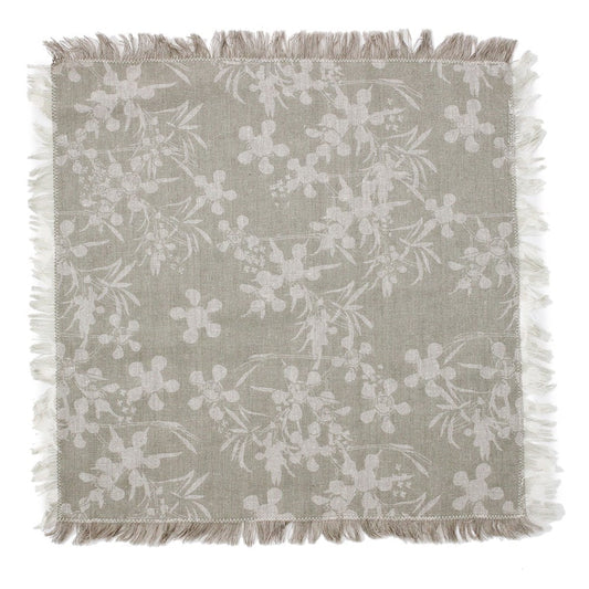 A set of 4 beautiful napkins, each screen printed with a hand drawn myrtle flower design.