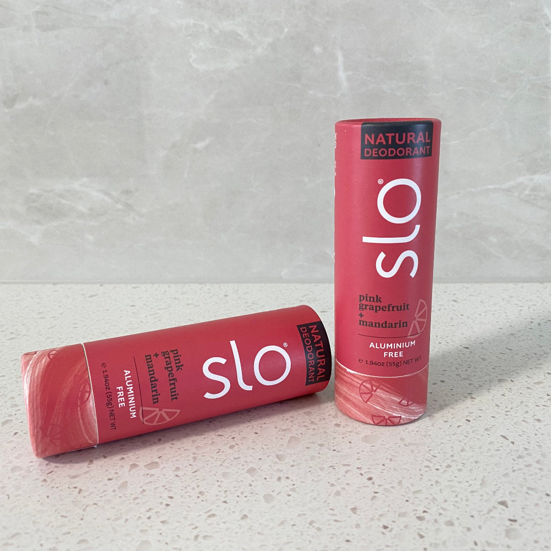 Pink Grapefruit and Mandarin natural deodorant in eco-friendly packaging