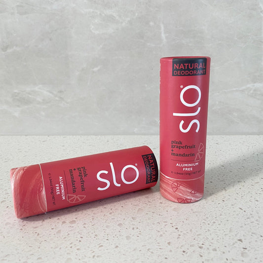 Pink Grapefruit and Mandarin natural deodorant in eco-friendly packaging