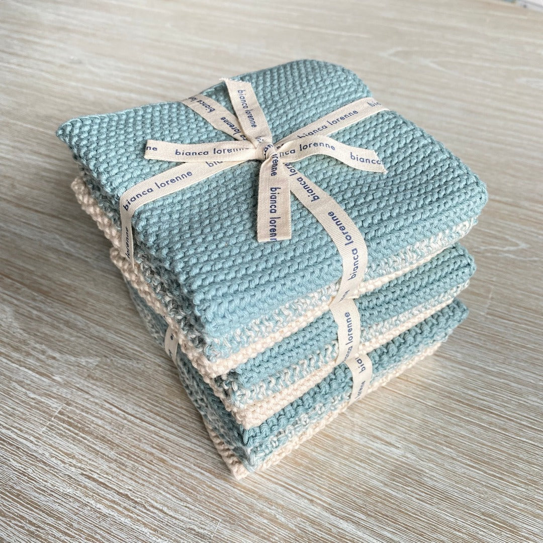 Knitted washcloths made from 100% cotton