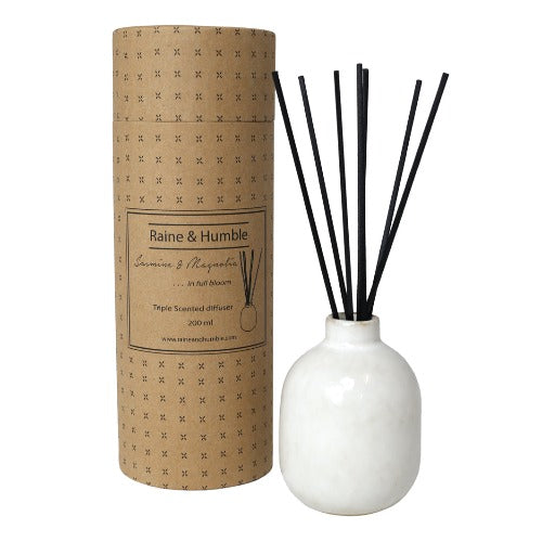 Fill your space with the rejuvinating, floral scents of Jasmine and Magnolia that will awaken your senses from hibernation. diffuser, jasmine, magnolia, black reeds
