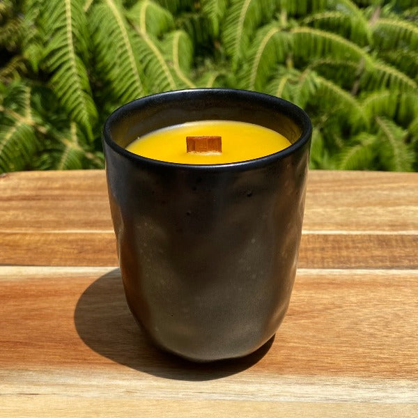 Beeswax candles are made from 100% pure beeswax from sustainably managed hives. They are hand poured in small batches and finished with a cotton wick that contains no lead or metals. Eco Fox.