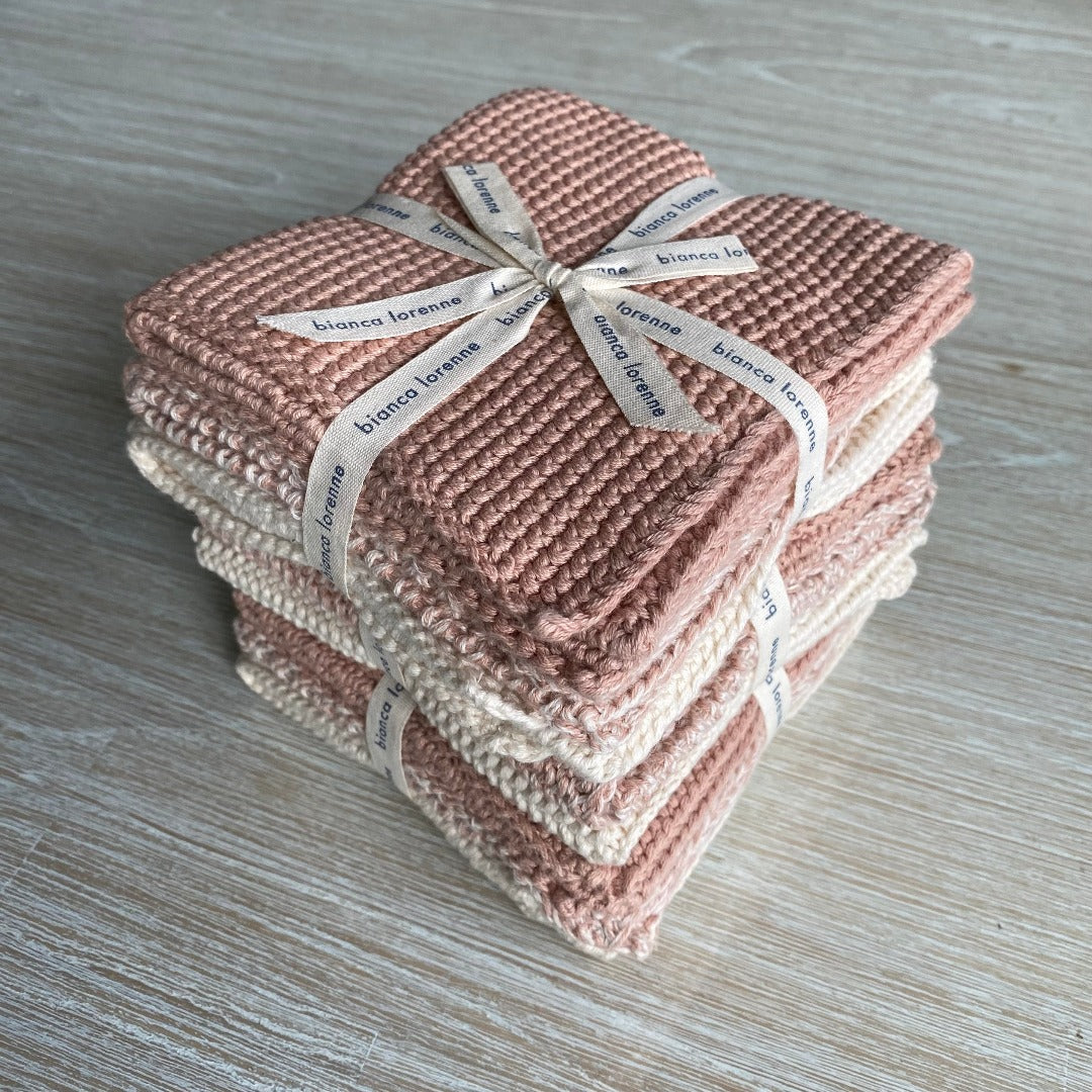 Knitted washcloths made from 100% cotton