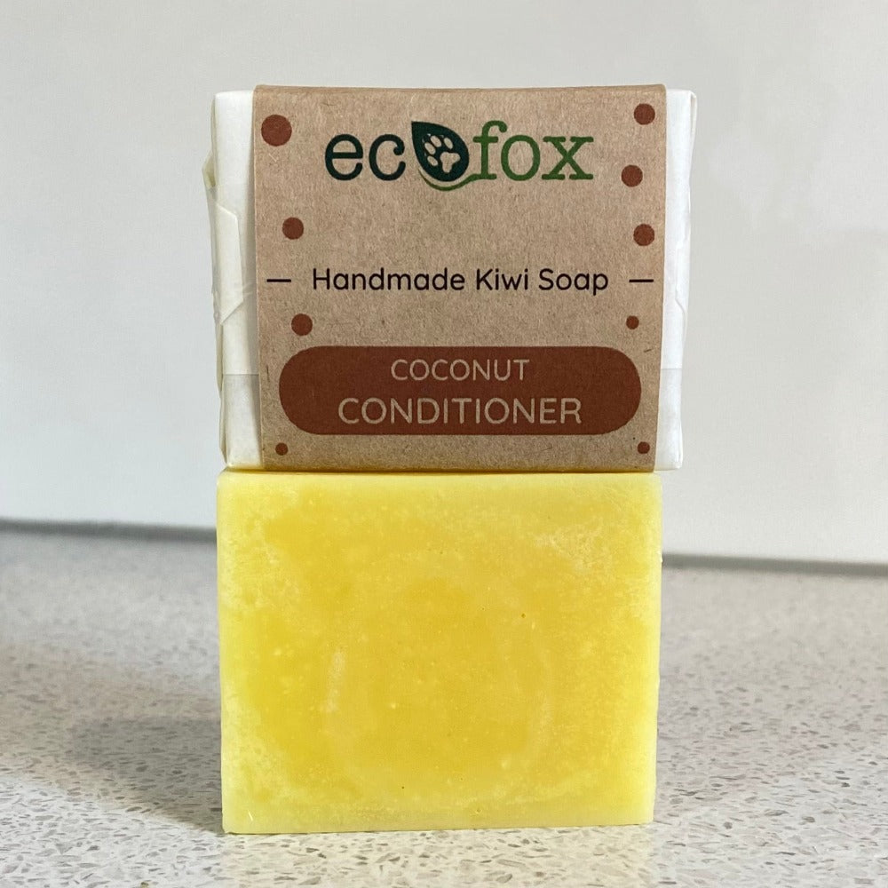 A handmade natural conditioner bar with Coconut essential oil.